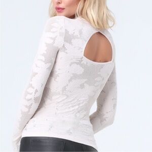 Bebe lace mock neck floral long sleeve mesh netting top live show listing